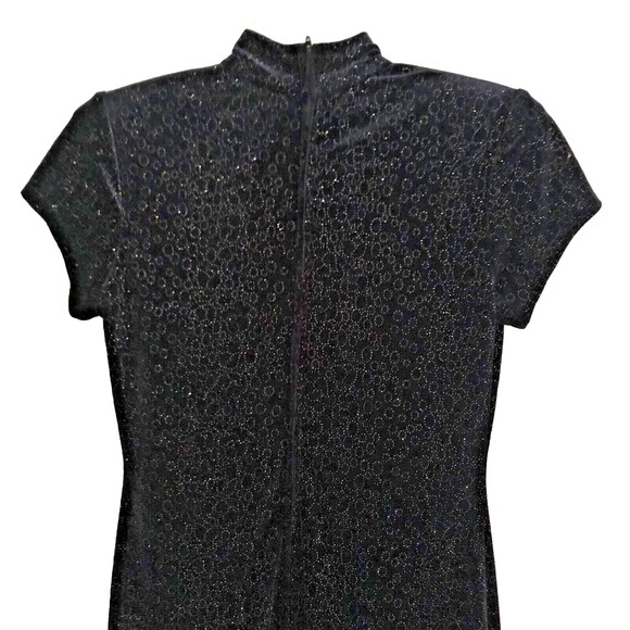 VTG Cheongsam Qipao Gown Womens Sz 4P Black Velvet Sparkle Mandarin Maxi Dress - Picture 7 of 15